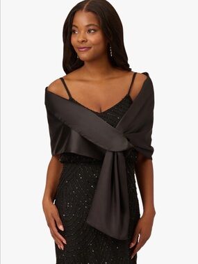 Adrianna Papell Black Satin Evening Wrap - Women's Accessory